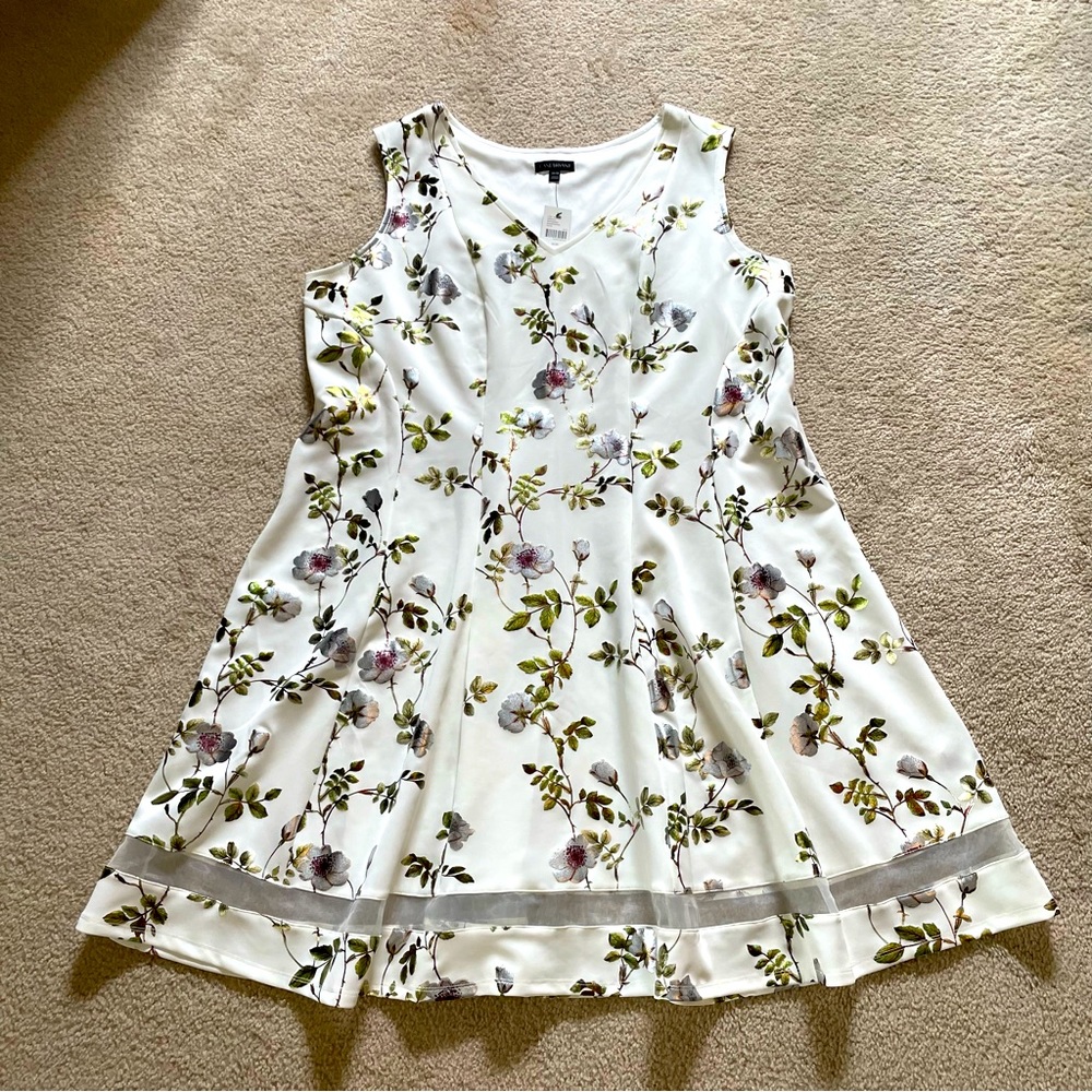 Lane Bryant Metallic Floral Pattern White Dress